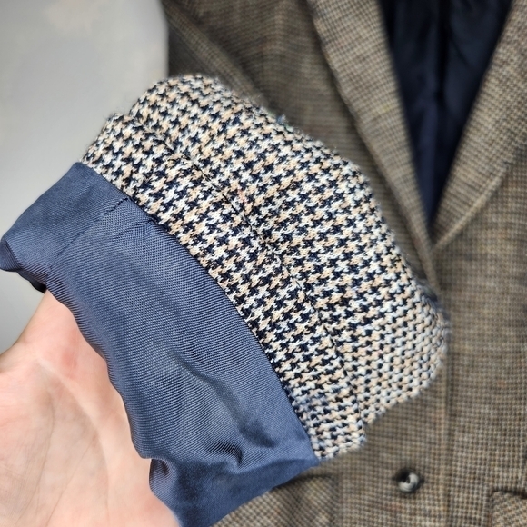 VINTAGE Catalina Tweed Navy Academia Checked Two Button Blazer Size 18 - Picture 4 of 11
